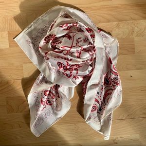 Cream and Red Floral Square Silk Scarf